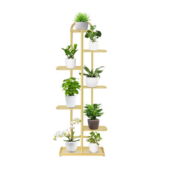 1-SOGA 7 Tier 8 Pots Gold Metal Plant Stand Flowerpot Display Shelf Rack Indoor Home Office Decor