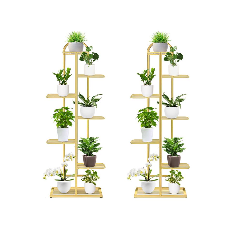 1-SOGA 2X 7 Tier 8 Pots Gold Metal Plant Stand Flowerpot Display Shelf Rack Indoor Home Office Decor