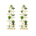 1-SOGA 2X 7 Tier 8 Pots Gold Metal Plant Stand Flowerpot Display Shelf Rack Indoor Home Office Decor