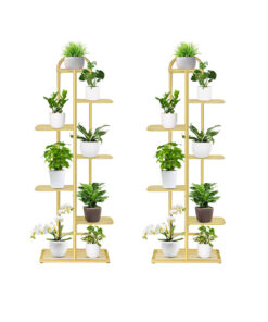 1-SOGA 2X 7 Tier 8 Pots Gold Metal Plant Stand Flowerpot Display Shelf Rack Indoor Home Office Decor