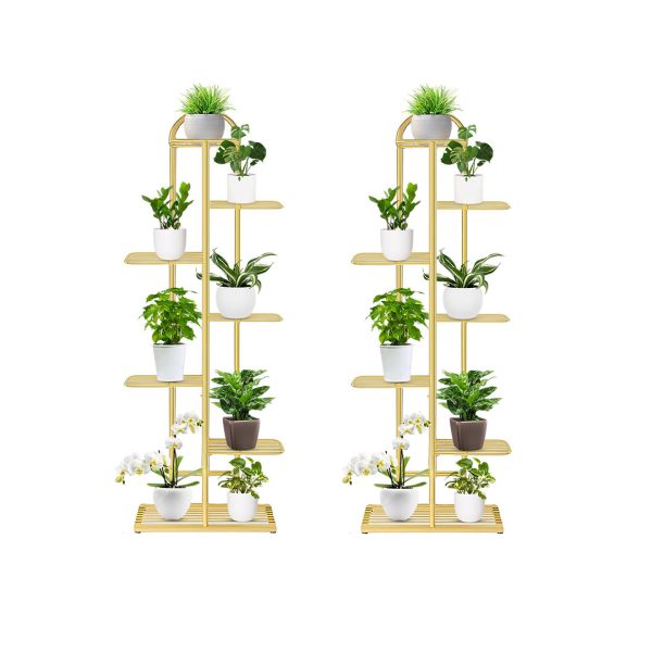1-SOGA 2X 7 Tier 8 Pots Gold Metal Plant Stand Flowerpot Display Shelf Rack Indoor Home Office Decor
