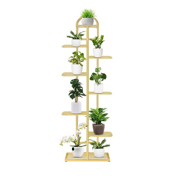 1-SOGA 8 Tier 9 Pots Gold Metal Plant Stand Flowerpot Display Shelf Rack Indoor Home Office Decor