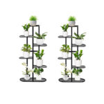 1-SOGA 2X 6 Tier 7 Pots Black Metal Plant Rack Flowerpot Storage Display Stand Holder Home Garden Decor