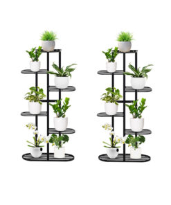 1-SOGA 2X 6 Tier 7 Pots Black Metal Plant Rack Flowerpot Storage Display Stand Holder Home Garden Decor