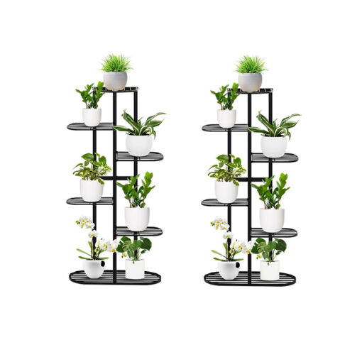 1-SOGA 2X 6 Tier 7 Pots Black Metal Plant Rack Flowerpot Storage Display Stand Holder Home Garden Decor