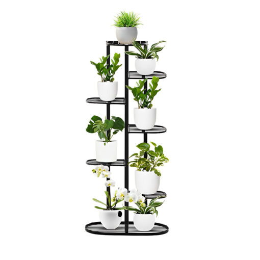 1-SOGA 7 Tier 8 Pots Black Metal Plant Rack Flowerpot Storage Display Stand Holder Home Garden Decor