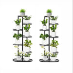 1-SOGA 2X 7 Tier 8 Pots Black Metal Plant Rack Flowerpot Storage Display Stand Holder Home Garden Decor