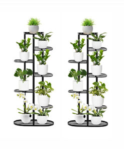 1-SOGA 2X 7 Tier 8 Pots Black Metal Plant Rack Flowerpot Storage Display Stand Holder Home Garden Decor