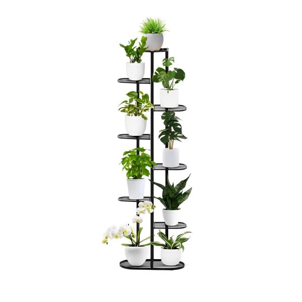 1-SOGA 8 Tier 9 Pots Black Metal Plant Rack Flowerpot Storage Display Stand Holder Home Garden Decor