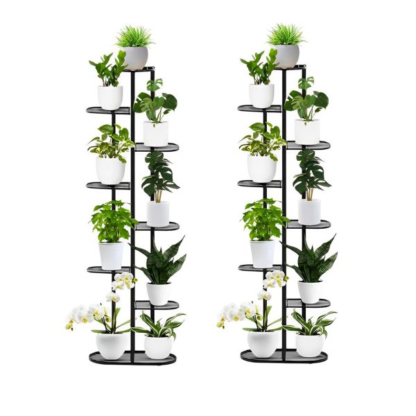 1-SOGA 2X 8 Tier 9 Pots Black Metal Plant Rack Flowerpot Storage Display Stand Holder Home Garden Decor