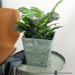 5-SOGA 27cm Green Grey Square Resin Plant Flower Pot in Cement Pattern Planter Cachepot for Indoor Home Office
