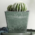 6-SOGA 27cm Green Grey Square Resin Plant Flower Pot in Cement Pattern Planter Cachepot for Indoor Home Office