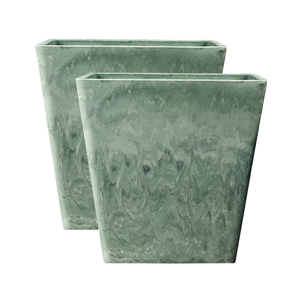 1-SOGA 2X 27cm Green Grey Square Resin Plant Flower Pot in Cement Pattern Planter Cachepot for Indoor Home Office