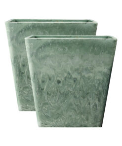 1-SOGA 2X 27cm Green Grey Square Resin Plant Flower Pot in Cement Pattern Planter Cachepot for Indoor Home Office