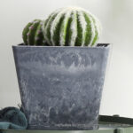 6-SOGA 27cm Weathered Grey Square Resin Plant Flower Pot in Cement Pattern Planter Cachepot for Indoor Home Office