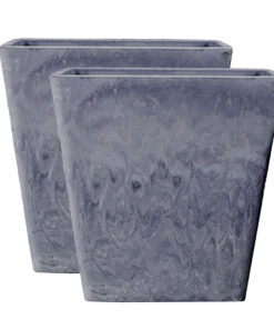 1-SOGA 2X 27cm Weathered Grey Square Resin Plant Flower Pot in Cement Pattern Planter Cachepot for Indoor Home Office
