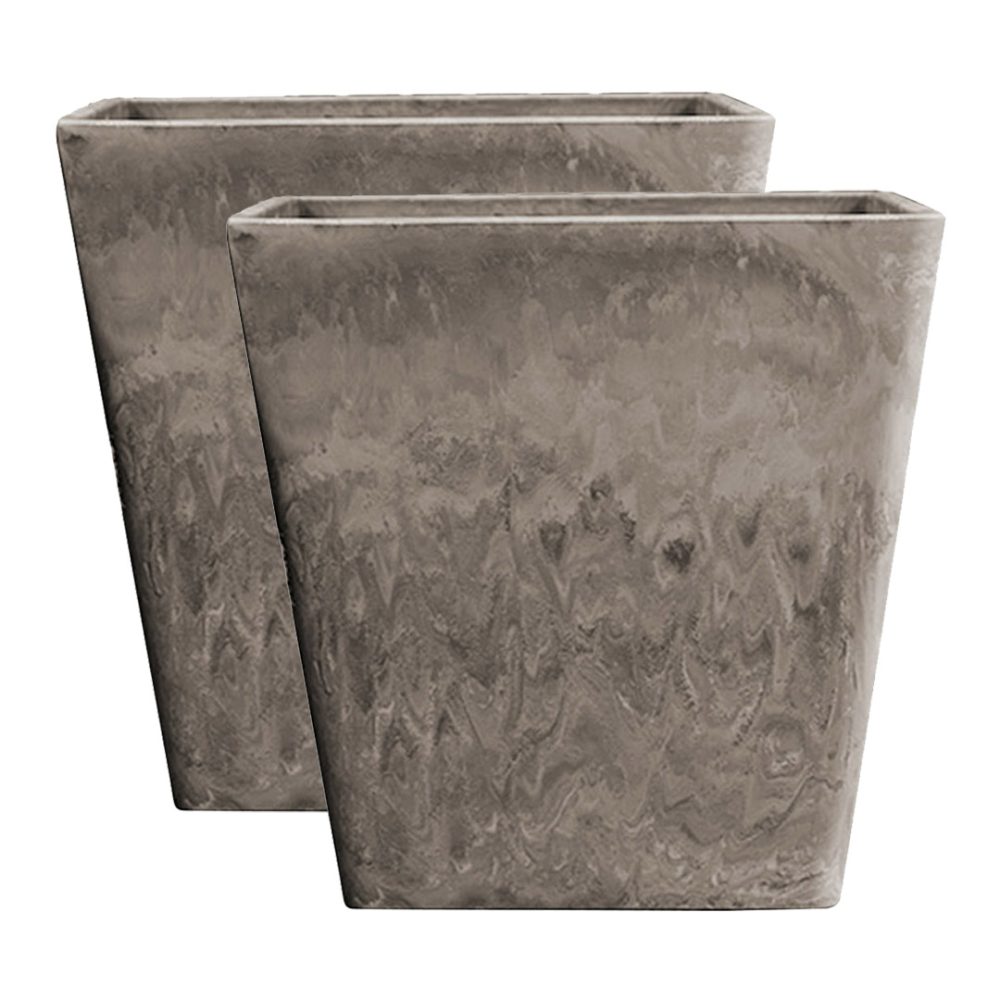 1-SOGA 2X 27cm Sand Grey Square Resin Plant Flower Pot in Cement Pattern Planter Cachepot for Indoor Home Office
