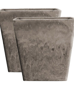 1-SOGA 2X 27cm Sand Grey Square Resin Plant Flower Pot in Cement Pattern Planter Cachepot for Indoor Home Office
