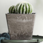6-SOGA 2X 27cm Sand Grey Square Resin Plant Flower Pot in Cement Pattern Planter Cachepot for Indoor Home Office