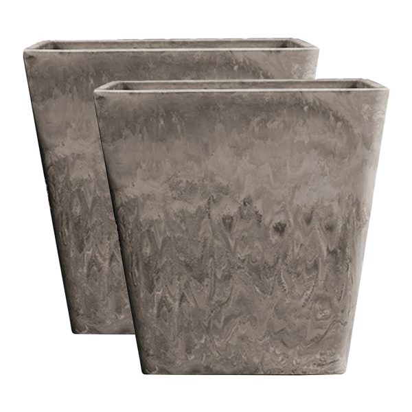 1-SOGA 2X 27cm Sand Grey Square Resin Plant Flower Pot in Cement Pattern Planter Cachepot for Indoor Home Office