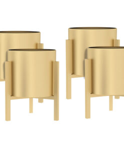 1-SOGA 4X 30CM Gold Metal Plant Stand with Flower Pot Holder Corner Shelving Rack Indoor Display