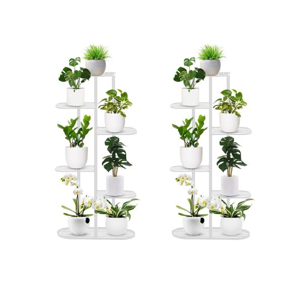 1-SOGA 2X 6 Tier 7 Pots White Metal Plant Rack Flowerpot Storage Display Stand Holder Home Garden Decor