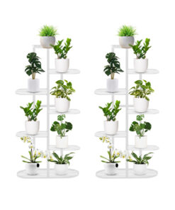 1-SOGA 2X 7 Tier 8 Pots White Metal Plant Rack Flowerpot Storage Display Stand Holder Home Garden Decor