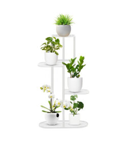1-SOGA 4 Tier 5 Pots White Metal Plant Rack Flowerpot Storage Display Stand Holder Home Garden Decor