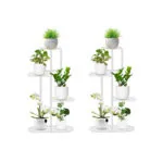 1-SOGA 2X 4 Tier 5 Pots White Metal Plant Rack Flowerpot Storage Display Stand Holder Home Garden Decor