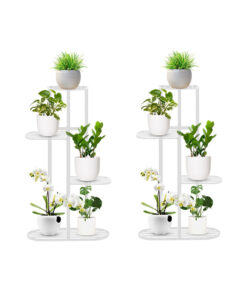 1-SOGA 2X 4 Tier 5 Pots White Metal Plant Rack Flowerpot Storage Display Stand Holder Home Garden Decor