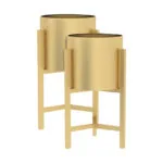 1-SOGA 2X 45CM Gold Metal Plant Stand with Flower Pot Holder Corner Shelving Rack Indoor Display