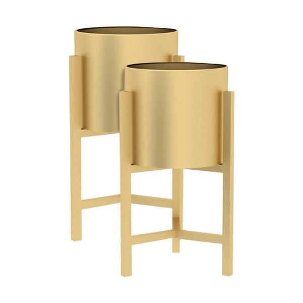 1-SOGA 2X 45CM Gold Metal Plant Stand with Flower Pot Holder Corner Shelving Rack Indoor Display