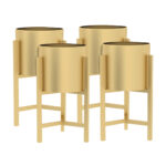 1-SOGA 4X 45CM Gold Metal Plant Stand with Flower Pot Holder Corner Shelving Rack Indoor Display
