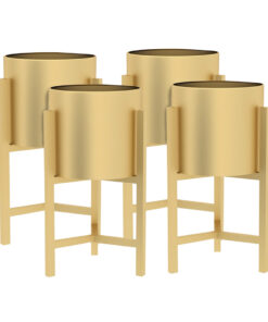 1-SOGA 4X 45CM Gold Metal Plant Stand with Flower Pot Holder Corner Shelving Rack Indoor Display