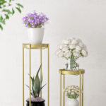 3-SOGA 2 Layer 50cm Gold Metal Plant Stand Flower Pot Holder Corner Shelving Rack Indoor Display