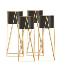 1-SOGA 4X 50cm Gold Metal Plant Stand with Black Flower Pot Holder Corner Shelving Rack Indoor Display