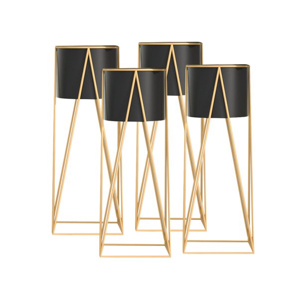 1-SOGA 4X 50cm Gold Metal Plant Stand with Black Flower Pot Holder Corner Shelving Rack Indoor Display