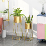5-SOGA 50cm Gold Metal Plant Stand with Gold Flower Pot Holder Corner Shelving Rack Indoor Display
