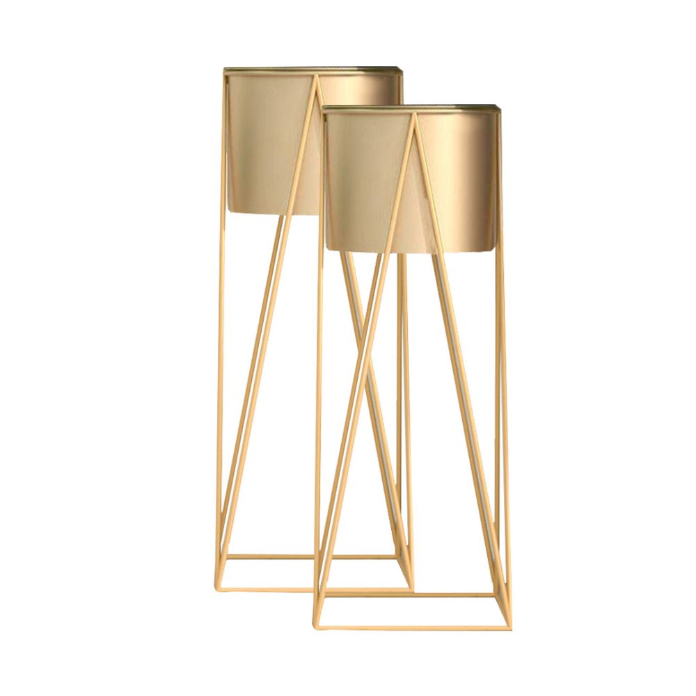 1-SOGA 2X 50cm Gold Metal Plant Stand with Gold Flower Pot Holder Corner Shelving Rack Indoor Display