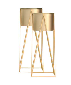 1-SOGA 2X 50cm Gold Metal Plant Stand with Gold Flower Pot Holder Corner Shelving Rack Indoor Display