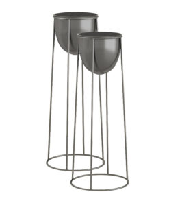 1-SOGA 2X 50cm Round Wire Metal Flower Pot Stand with Black Flowerpot Holder Rack Display