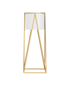 1-SOGA 50cm Gold Metal Plant Stand with White Flower Pot Holder Corner Shelving Rack Indoor Display