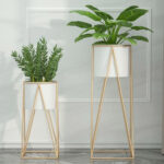4-SOGA 50cm Gold Metal Plant Stand with White Flower Pot Holder Corner Shelving Rack Indoor Display