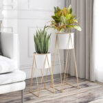 6-SOGA 50cm Gold Metal Plant Stand with White Flower Pot Holder Corner Shelving Rack Indoor Display