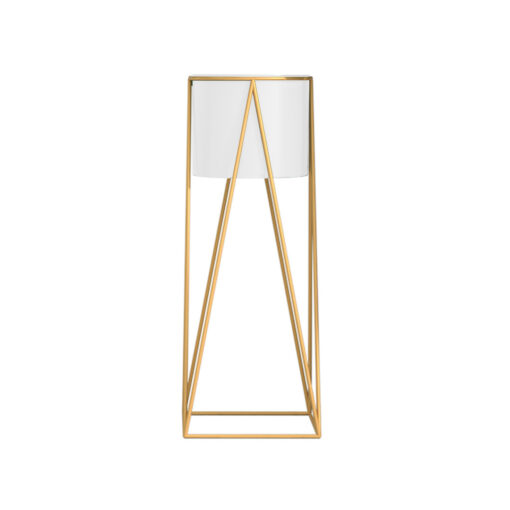 1-SOGA 50cm Gold Metal Plant Stand with White Flower Pot Holder Corner Shelving Rack Indoor Display