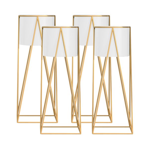 1-SOGA 4X 50cm Gold Metal Plant Stand with White Flower Pot Holder Corner Shelving Rack Indoor Display