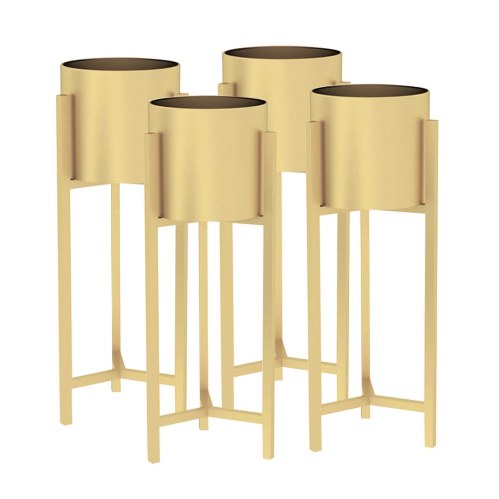 1-SOGA 4X 60cm Gold Metal Plant Stand with Flower Pot Holder Corner Shelving Rack Indoor Display