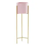 1-SOGA 2 Layer 60cm Gold Metal Plant Stand with Pink Flower Pot Holder Corner Shelving Rack Indoor Display