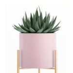 3-SOGA 2 Layer 60cm Gold Metal Plant Stand with Pink Flower Pot Holder Corner Shelving Rack Indoor Display