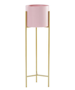 1-SOGA 2 Layer 60cm Gold Metal Plant Stand with Pink Flower Pot Holder Corner Shelving Rack Indoor Display